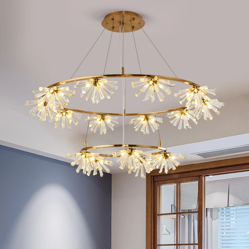 

Postmodern Luxury LED chandelier lighting Round Crystal living room hanging lamp lobby restaurant bedroom home deco fixtures