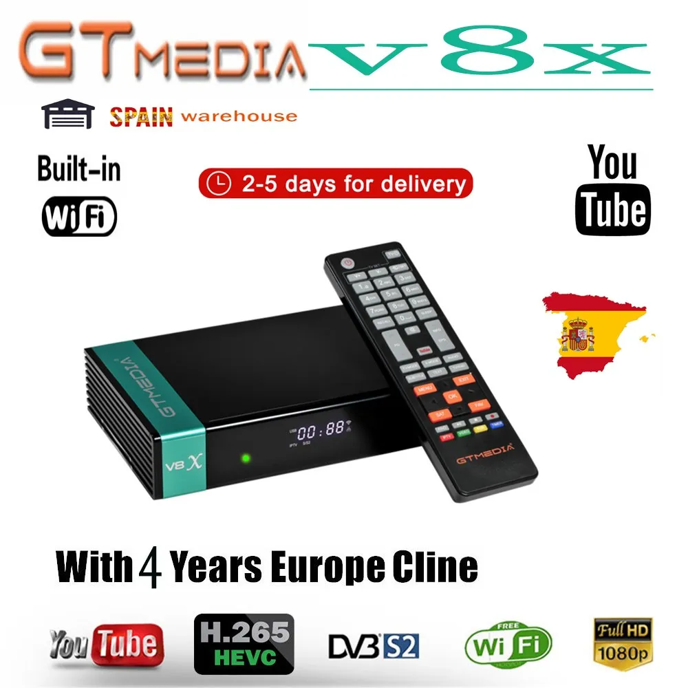 

GTMEDIA V8X DVB-S/S2/S2X TLC Digital RECEPTOR DE SEÑAL DE Set-Top Box construido en WiFi HD H.265 Nova actualización 1080P Contr