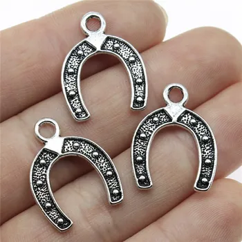 

WYSIWYG 15pcs Charms Lucky Horseshoe Good Luck Talisman 24x18mm Tibetan Silver Color Pendant Antique Jewelry Making DIY Craft