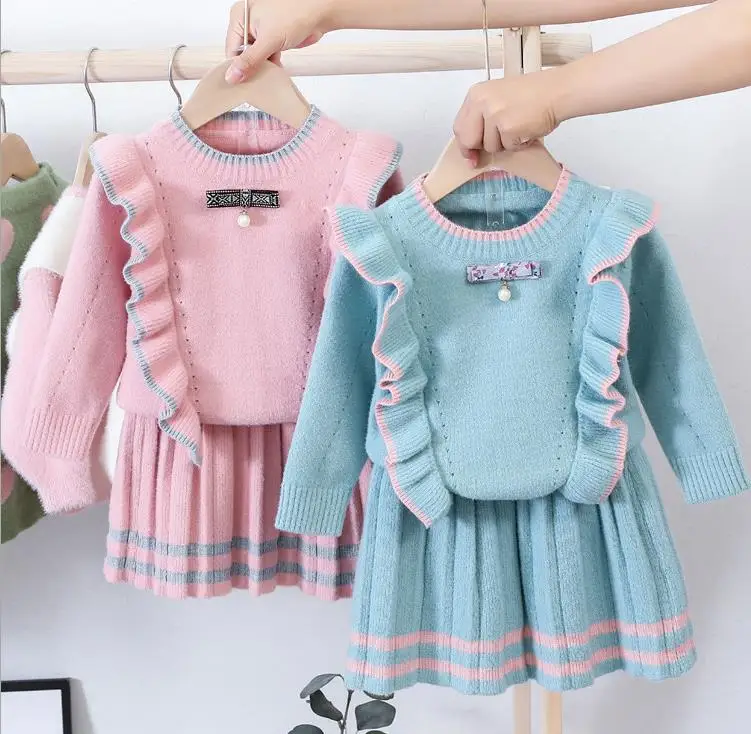 Owligbaby/ ; комплекты для девочек; осенний Хлопковый вязаный свитер+ юбка; комплекты для малышей из 2 предметов