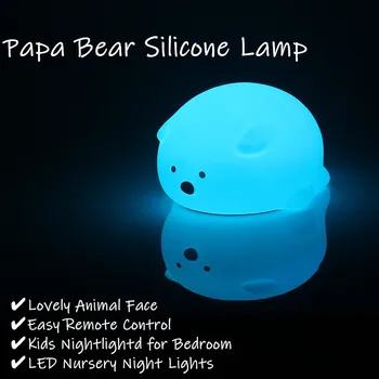 

USB Charging Night Light Bear Silicone LED Nursery Night Lights Touch Sensor Bedroom Bedside Lamp With Remote For Kids Baby Gift