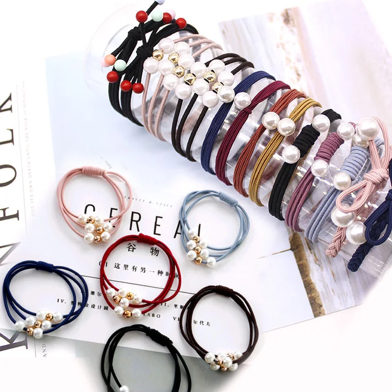 

1 pcs three-in-one knotted rubber band multi-style multi-layer high elastic pearl hair ring girl baby hairband hair accessories