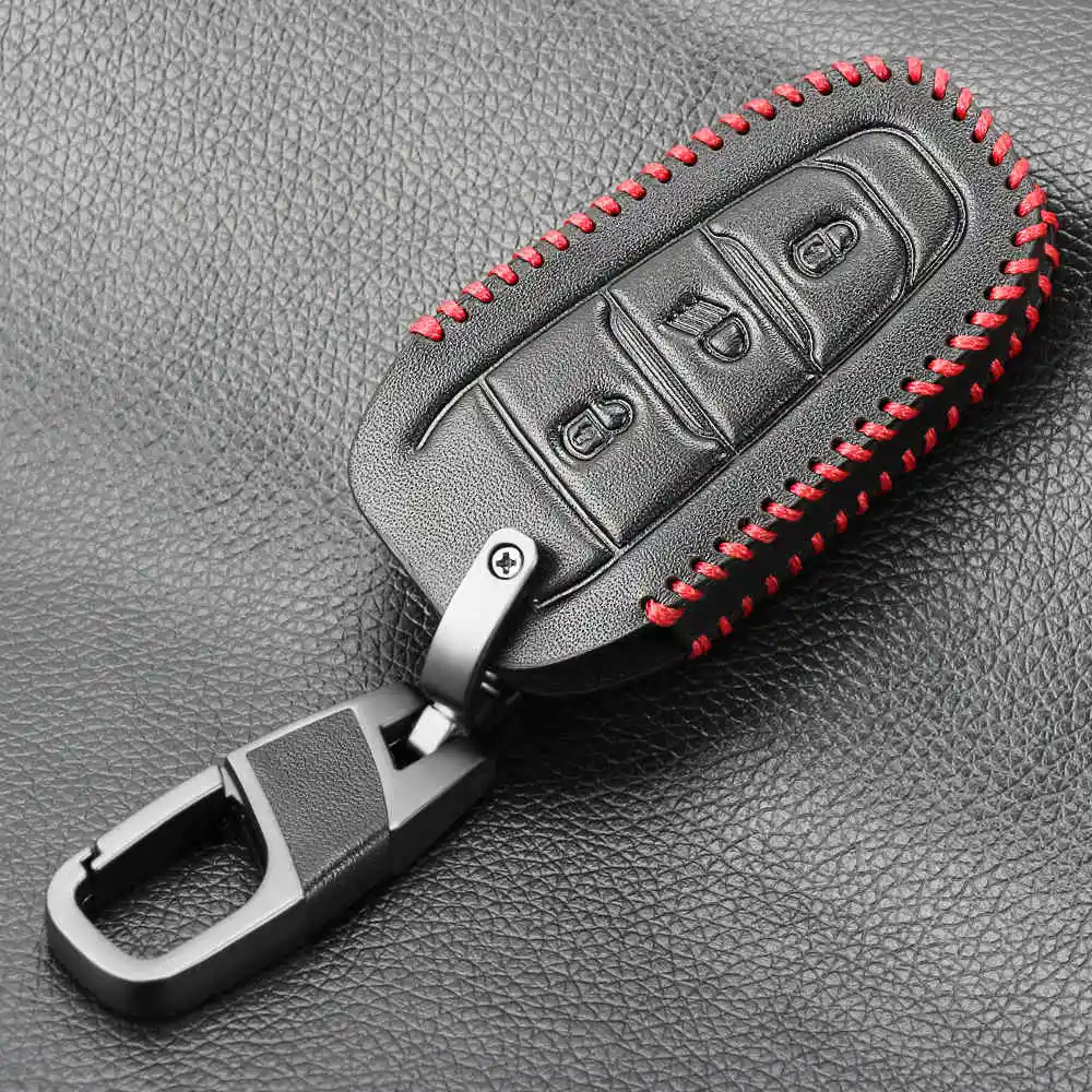Кожаный чехол для ключей брелок дистанционного управления Крышка для Citroen C1 C2 C3 C4 C5 DS3 DS4 Picasso Xsara для peugeot 107 206 308 307 3008 5008 - Название цвета: Red Line