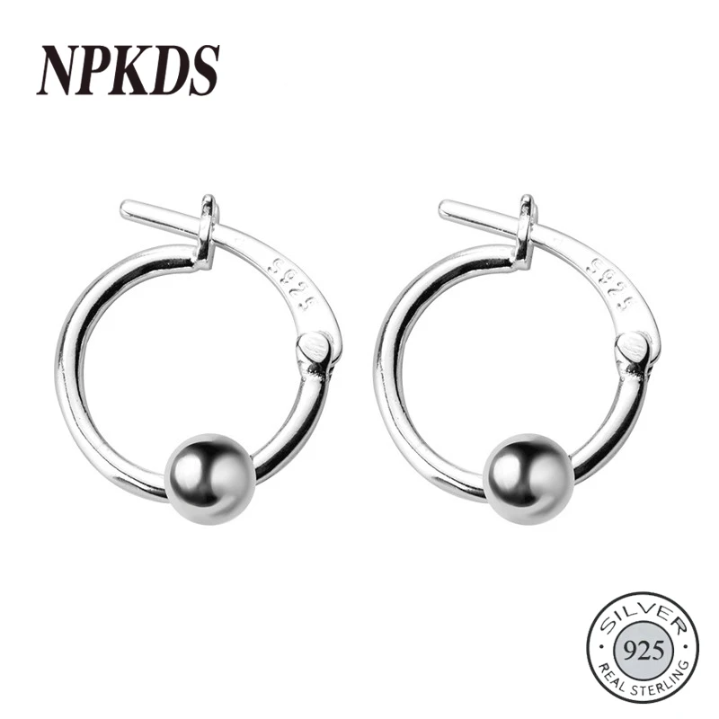 NPKDS классический S925 стерлингового серебра простые круглые серьги, обручи, бусины для Для Женщин Повседневный шик ювелирные изделия вечерние изысканные аксессуары подарок