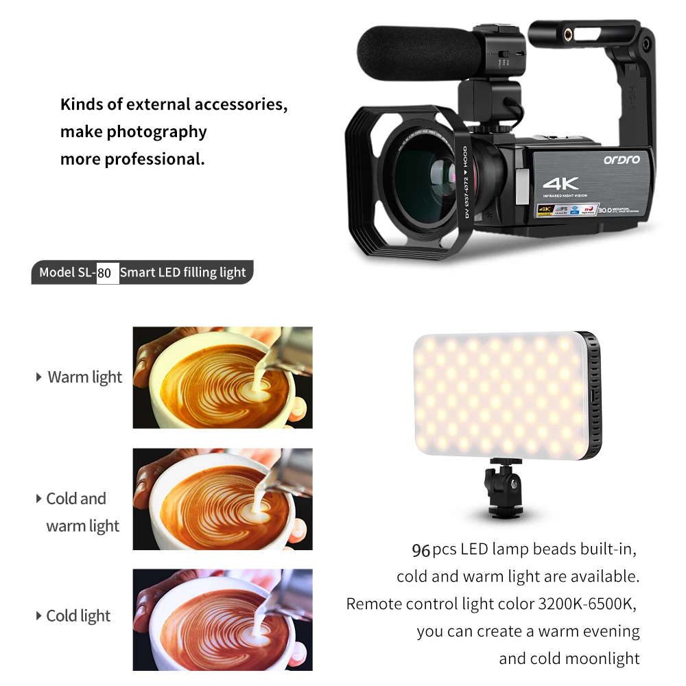 AE8 Digital Camcorder 4K Digital Video Camera Upgrade 3.0 IPS Full HD Camera IR Infrared Night Vision with Microphone