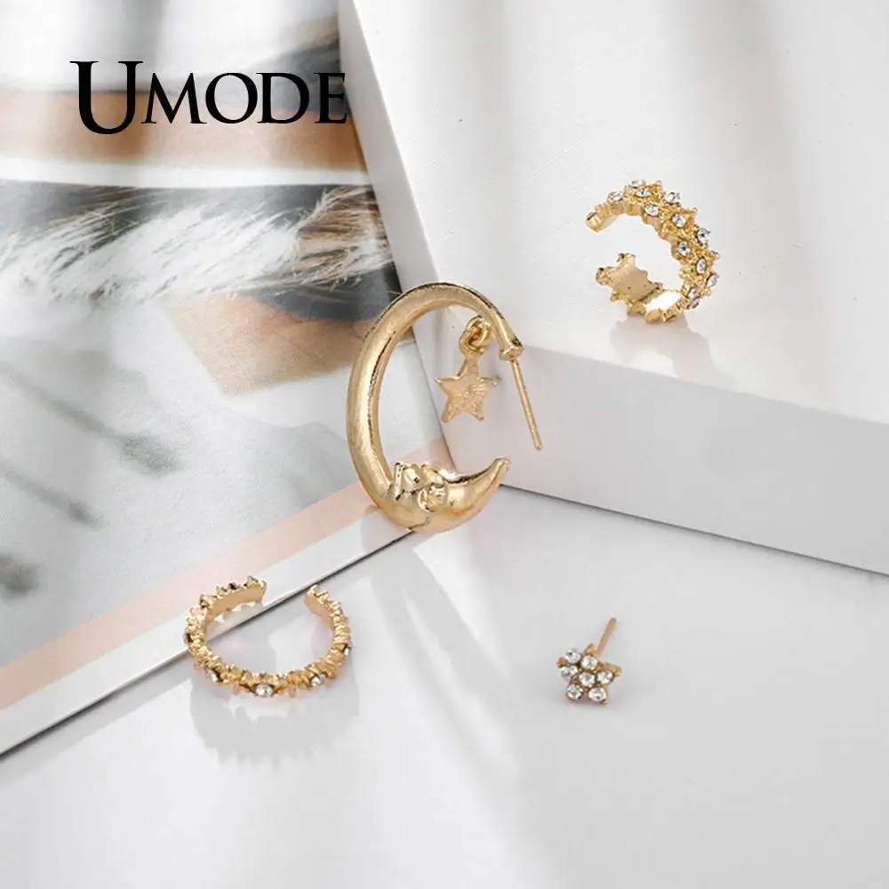 UMODE, Ретро стиль, лунные золотые серьги, набор, для девушек, звезда, обручи, серьги для женщин, шпильки, клипсы, серьги, индийская мода, ювелирное изделие, PE1506