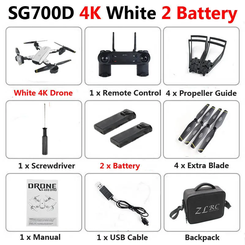 SG700-D Профессиональный складной Дрон с двойной камерой 1080P 4K Selfie WiFi FPV оптический поток RC Квадрокоптер Вертолет VS E520S E58 - Цвет: White 4K 2B Bag