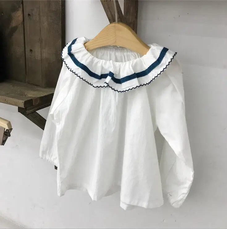 Новинка года; ; рубашка с оборками для девочек; модная Осенняя блузка с длинными рукавами для девочек 1-6 лет; HW603 - Цвет: Белый