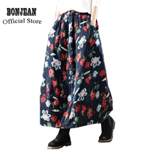 Женская юбка с хлопковой подкладкой, плотная, для осени и зимы, с цветочным принтом, элегантная, Ретро стиль, винтажная, модная, повседневная, длинная, AZ20322122