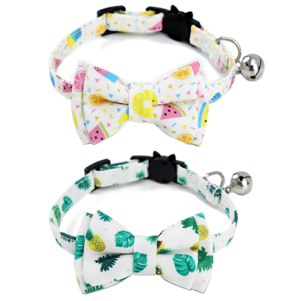 

Summer Cat Collar Breakaway with Bell and Accessories Printing Kitten Collar Bowtie for Kitty 10 Colors Adjustable 7.5-11in