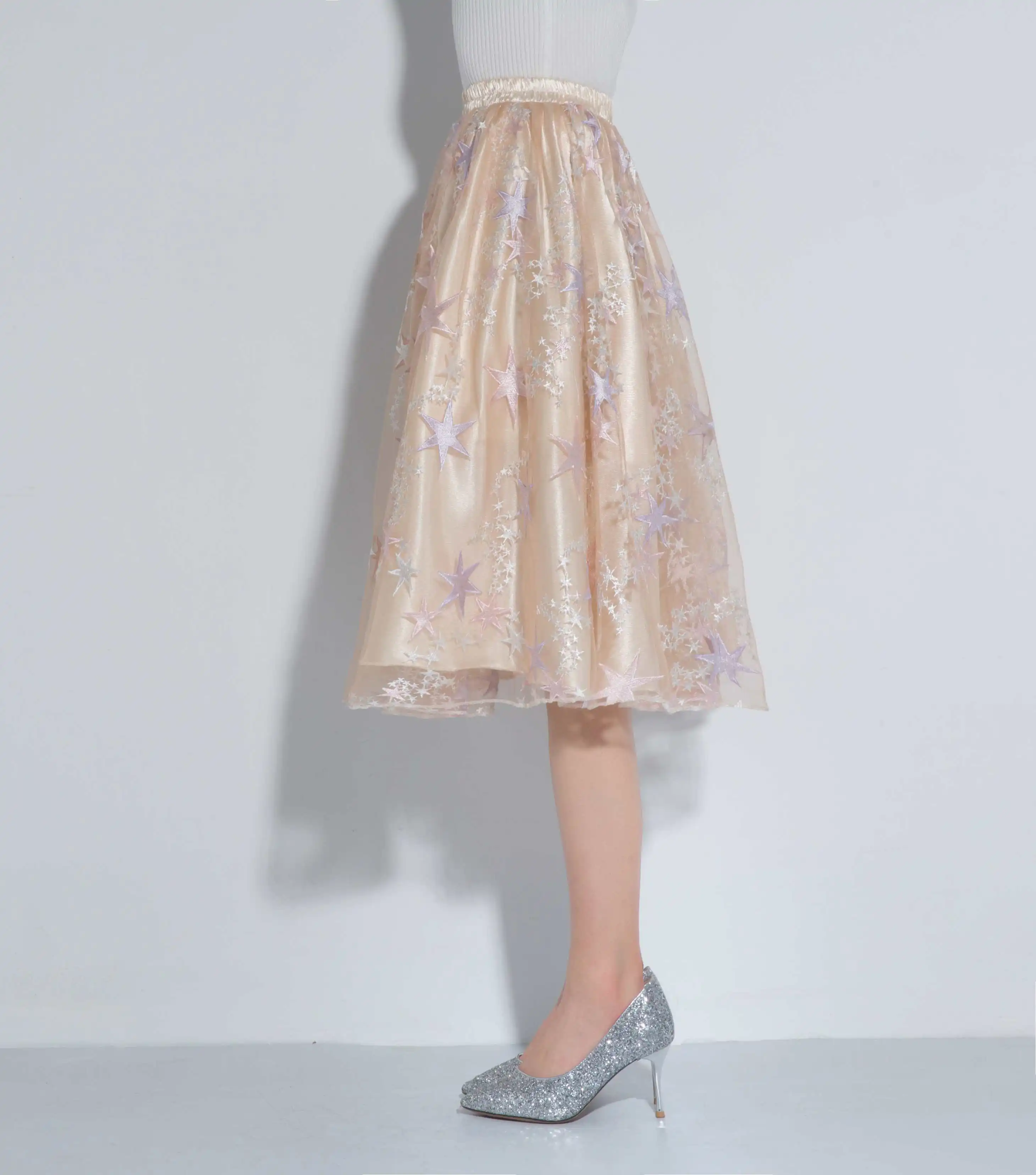 Unique Champagne Star Pattern Petticoat Knee Length High Quality Soft Skirt