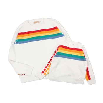 

Family Matching Sweater Rainbow Heart-shaped Mother Father Daughter Son Pullover Knit Tops Cotton Cardigan Mother & Kids Outfits