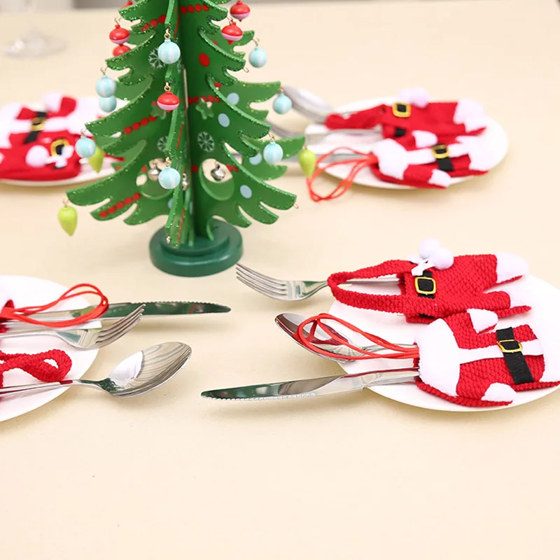 Рождественский Декор держатели столовых приборов Санта-Клаус вилки кармашки для ножей декор для обеденного стола Новогодние рождественские украшения для дома