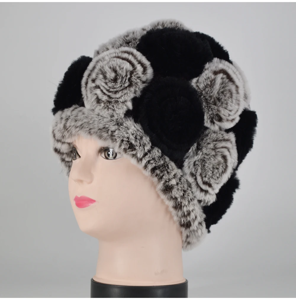 New Women Rex Rabbit Fur Knitted Hats Lady Winter Hats for Girls Skull Cap Real Fur Knitting Rabbit Skullies Beanies Female Hat