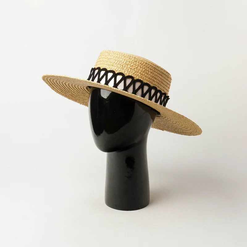 New women Summer Hat Spring decorative belt Lafite grass Ladies Cap Fashionable Handmade Casual Flat Brim Sun Hats for Women