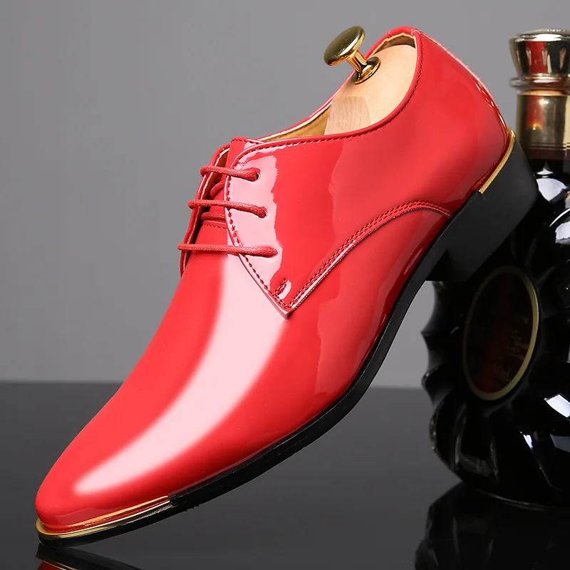 Mazefeng High Quality Patent Leather Men Shoes Men Wedding Oxford Shoes Lace-Up Office Suit Men'S Casual Shoes Man Dress Shoes