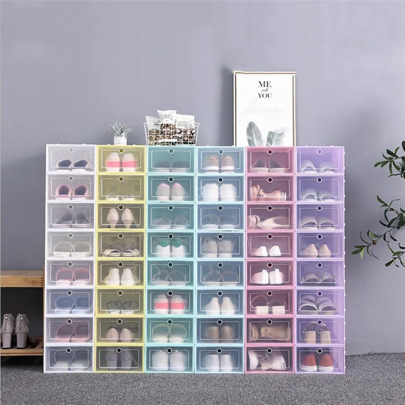 Flip Open Cover Durable Plastic Shoe Storage Transparent Box Divider Drawer Portable Shoes Organizer - 1 Pcs