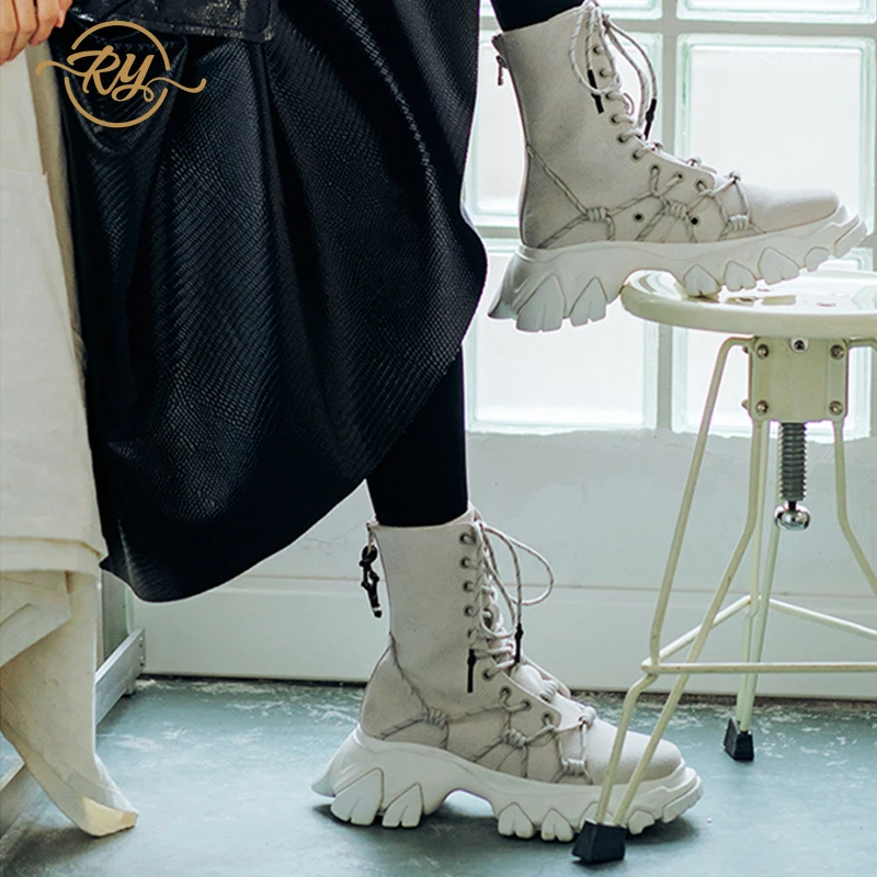 

RY-RELAA ankle boots for women 2018 fashion Genuine Leather Motorcycle boots ins style combat boots for women designers shoes