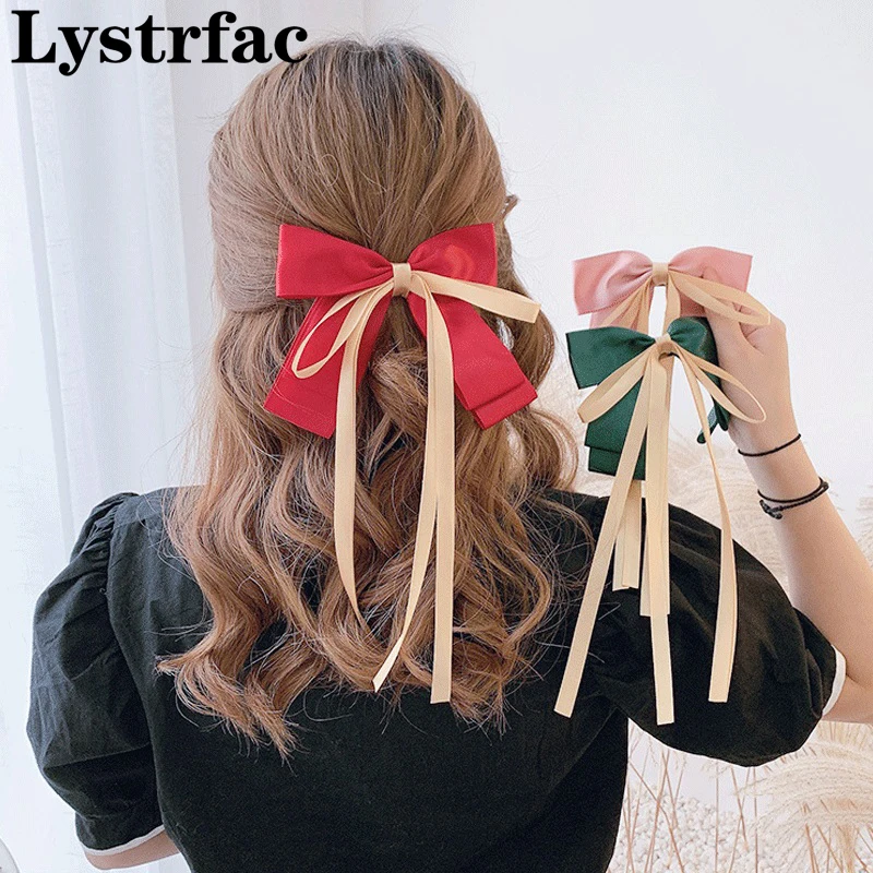 

Lystrfac Korean Bow Long Ribbon Hairclips for Women Girls Fashion Hairpin Top clip Back Head Headdress Hair Accessories
