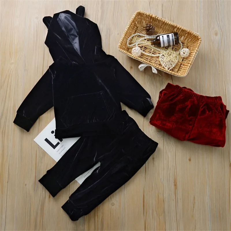 

chifuna New Fall Solid Velvet Ear Toddler Girl Clothes Unisex Outfit Little Girl Clothes Babygirl Clothes Kids Fashion Girls Set