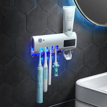 

Solar Energy UV Toothbrush Disinfectant Cleaning Agent Storage Bathroom No Need To Charge Toothpaste Dispenser Holder Automatic