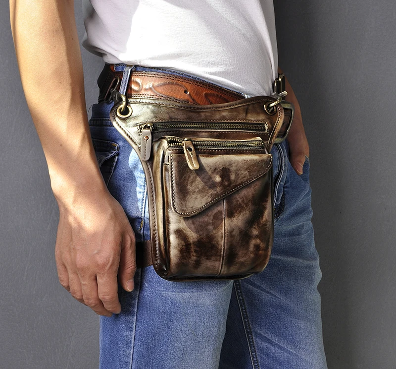 

Genuine Original Leather Men Design Casual Sling One Shoulder Messenger Bag Fashion Fanny Waist Belt Pack Drop Leg Bag 211-3-w