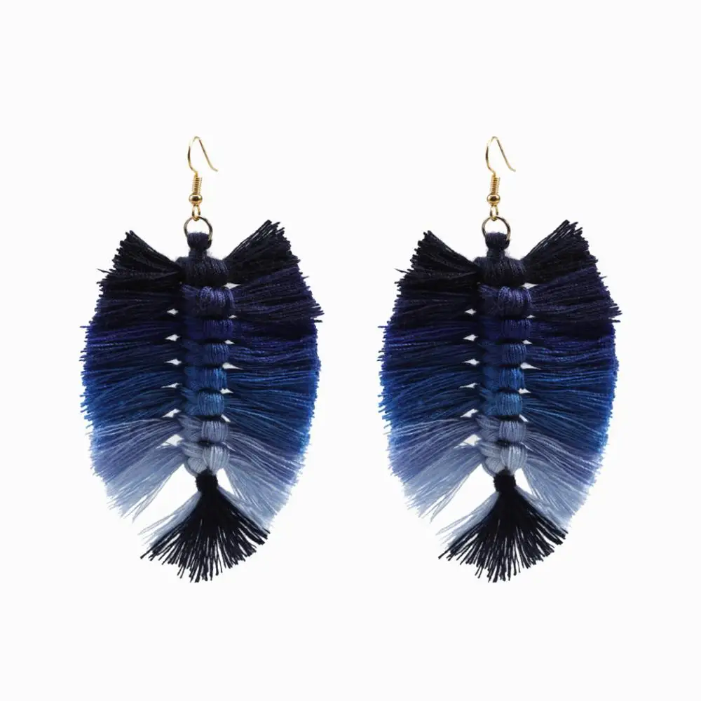 Gradient Blue Louleur, дизайн, богемный стиль, в форме листа, серьги с кисточками для женщин, модные, рыбья кость, Boho, Женские Висячие Серьги - Окраска металла: Gradient Blue