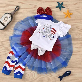 

America 4th-of-July 6M-2Y 3PCS Toddler Baby Kids Girls America 4th-of-July Romper Tutu Skirt Hairband Outfits baby girls clothes