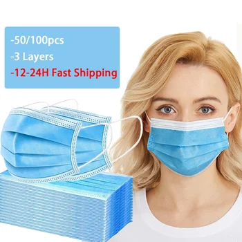 

50Pcs/100pcs Mask Disposable Nonwove 3 Layer Ply Filter Mask mouth Face mask filter safe Breathable Protective masks
