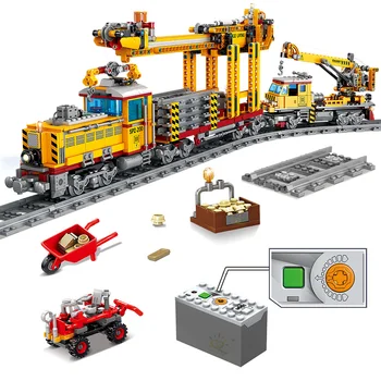 

HUIQIBAO 1270pcs Technic Electric City Freight Train Track Rail Building Blocks Truck Bricks Children TOY Gifts Battery Power