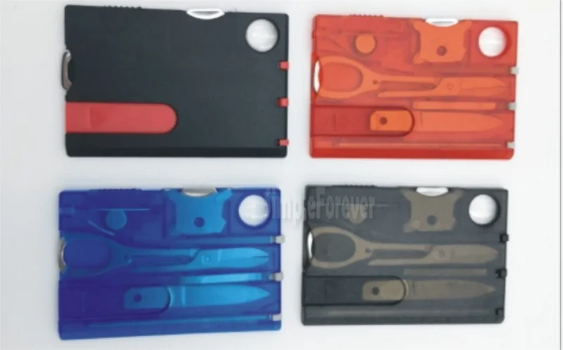 

Hot High Quality 10 In1 Pocket Credit Card Survival Outdoor Camping Tool 1 Box Black/Blue Multi Portable Purpose 200pcs