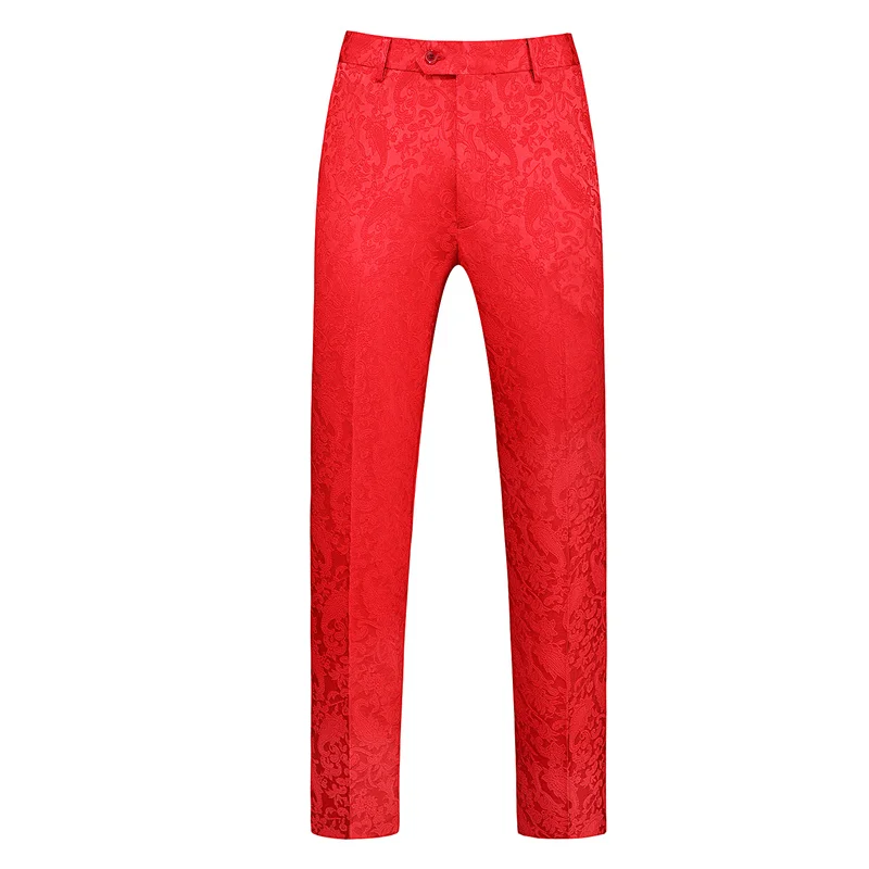High Quality White Rose Pattern Suit Pants, Men's Business Office Trousers, Wedding Party Men Dress Pants Blue Pantalones Hombre