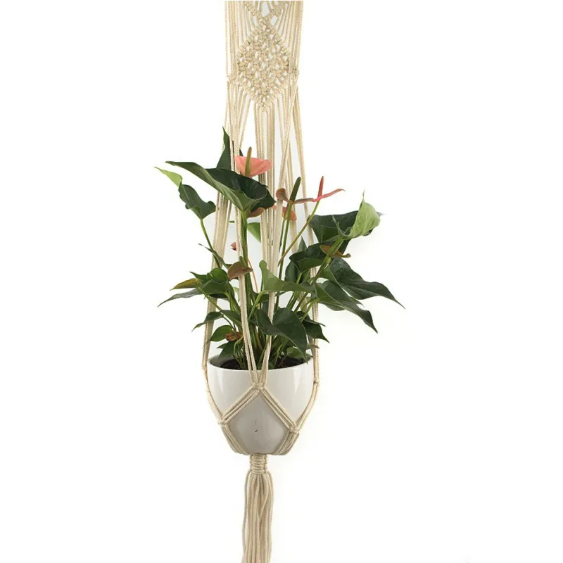 Gardening Green Plant Creative Concise Flowerpot Net Pocket Hand-woven Cotton Hemp Rope Net Bag（Only Sling）