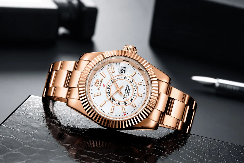 Cinturino meccanico automatico a carica automatica in acciaio inossidabile oro rosa argento blu data lusso cielo 40 mm da uomo_voghion.com