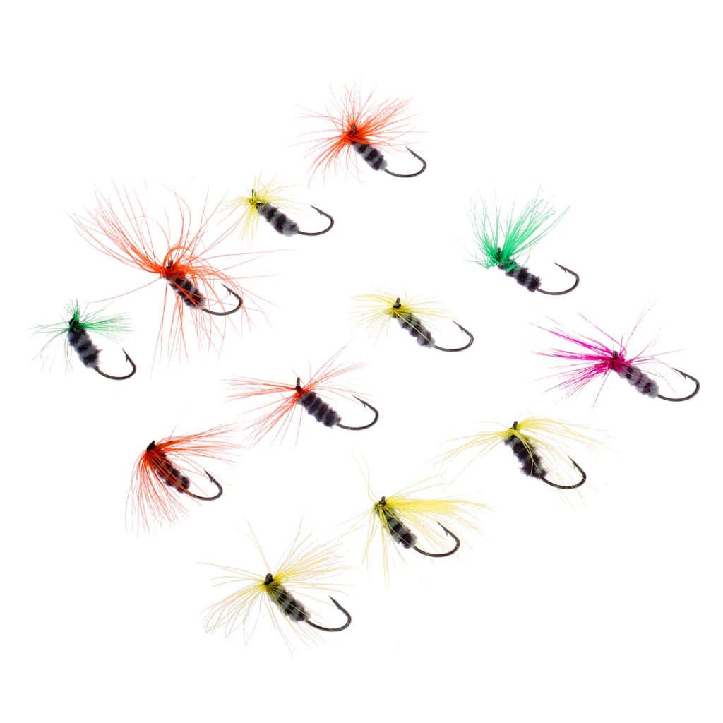 12pcs Fishing Lure Insects Salmon Trout Assortment Dry Fly Fishing Flies Stainless Steel Fishing Lures