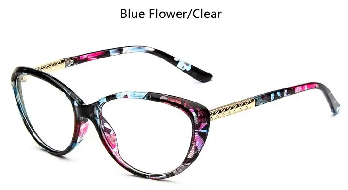 blue flower clear Сексуальная черная оправа для очков в стиле кошачьи глаза Женские винтажные Ретро прозрачные очки Оптические очки без рецепта Женские оправы - Цвет оправы: blue flower clear
