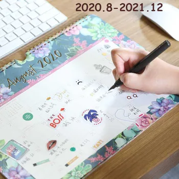 

2020.8-2021.12 Sharkbang Creative Flower Stamping English Table Calendar Agenda Desk Planner Schedule School Office Stationery
