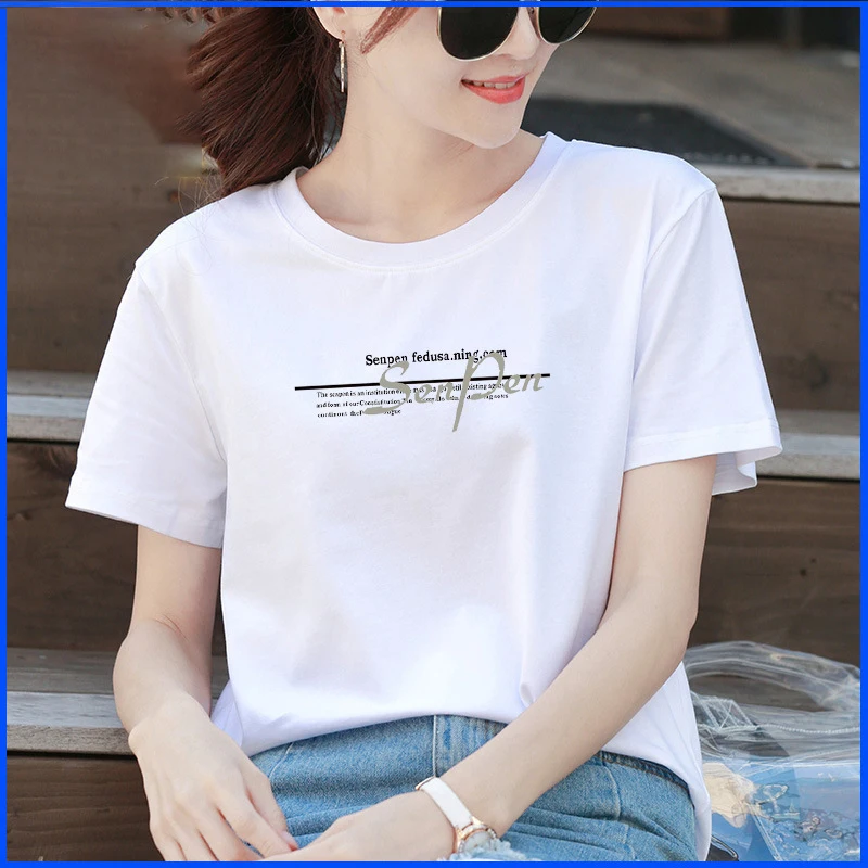 

2020 Spring and Summer New Women's T-shirt Loose Large Size Cotton Half-sleeved Simple Bottoming Shirt Round Neck Shirt Korean