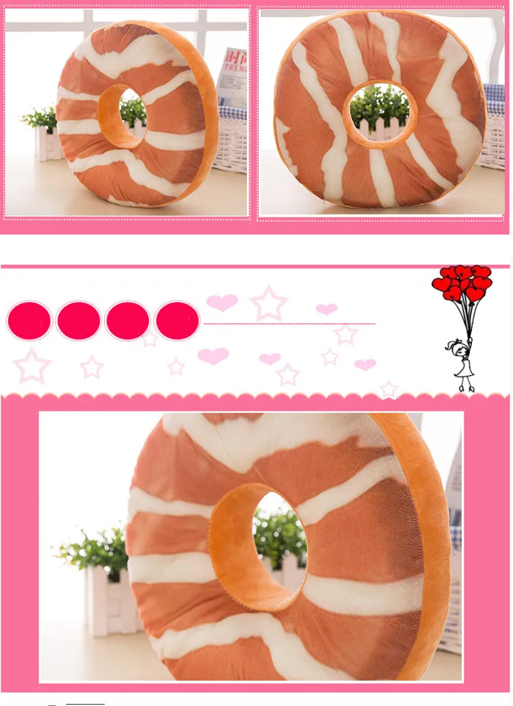 1pc 3D Donut Plush Cushion Round Cake Pillow Sofa Seat Cushion Kids Toy Home Decor Wedding Cushion Christmas Birthday Gift 40cm