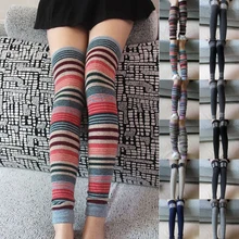 Autumn And Winter Warm Pile Sock Cover Color Fine Color Stripe Rabbit Wool Leg Guard Cover Hemp Knee Long Boots Cover Female