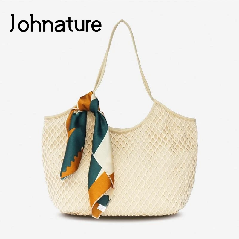 Женские холщовые сумки на плечо Johnature повседневные вместительные однотонные