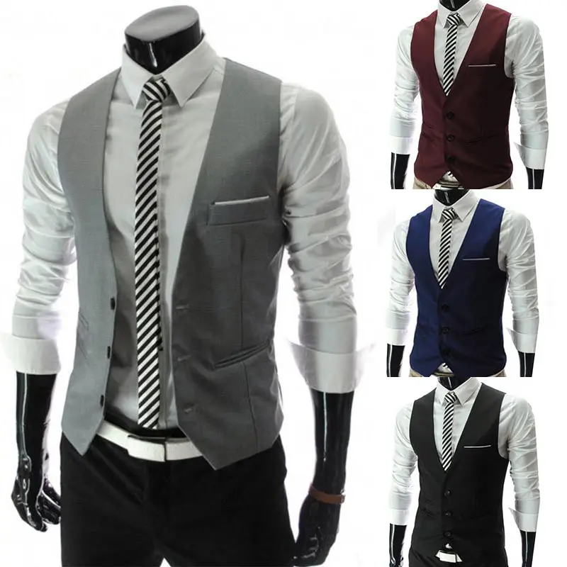 

Wine Red Comfortable Elastic Black Soft Dress Vests For Men Slim Fit Mens Navy Blue Gray Large Size New Arrival 1PC