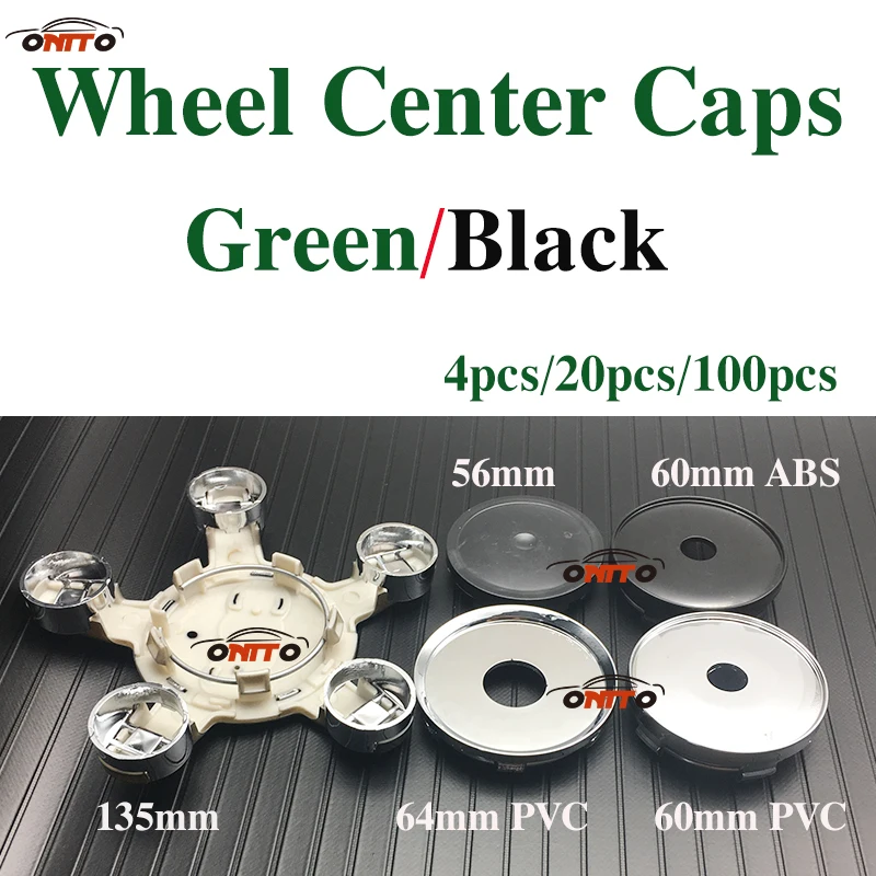 

Car Styling 56mm 2.2" 2.3.6" 60mm 6CM 135mm 5claws 64mm Car Logo Wheel Center Cap Wheel Hub Cap Green/Black PVC/ABS