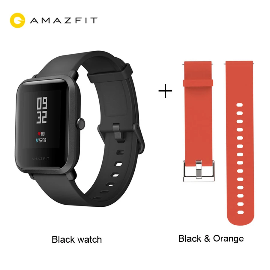 Английская версия] Xiaomi Amazfit Bip Смарт часы Huami gps Smartwatch Bluetooth 4,0 Пульс 45 дней батарея IP68 - Цвет: Black N Orange Strap
