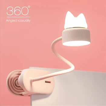 

LED Clip-on Desk Lamp USB Charging Cartoon Cat Light Flexible Eye Protection Reading Book Light for Home Office Reading Desktop