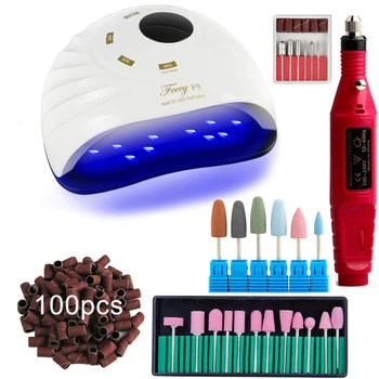 

UV LED Nail Lamp Dryer Manicure Machine Set Nail Drill Pen Bits Kit Milling Cutter for Removing Gel Varnish Nail Sanding Bands
