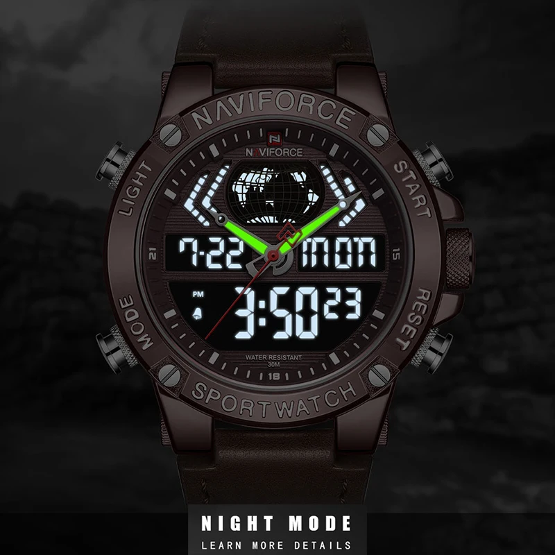 Топ люксовый бренд NAVIFORCE новые мужские спортивные военные кварцевые часы водонепроницаемые светодиодные цифровые наручные часы Мужские часы Relogio Masculino