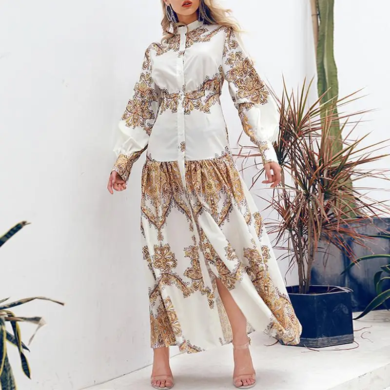 Aartiee винтажное элегантное женское платье Boho с принтом пейсли 2019 летнее платье женское сплит длинное Повседневное платье festa рукава фонарики