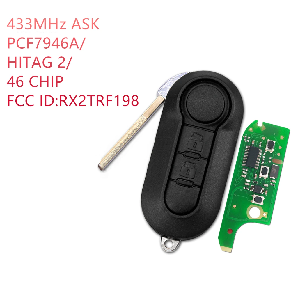 2 кнопки 433 МГц PCF7946 / HITAG 46 чип флип-брелок для автомобильного ключа Fia t 500 500L |