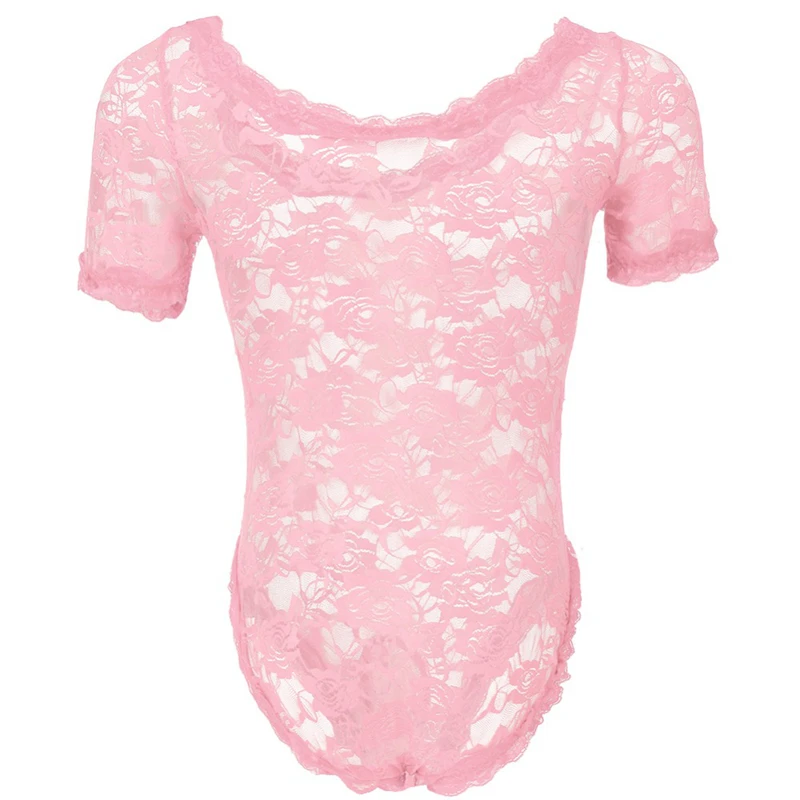 Men Sissy Bodysuit Sexy Hallow Lace High Cut One-piece Bodysuit Nightwear Sleepwear Men Panties Leotard Underwear Net Lingeries